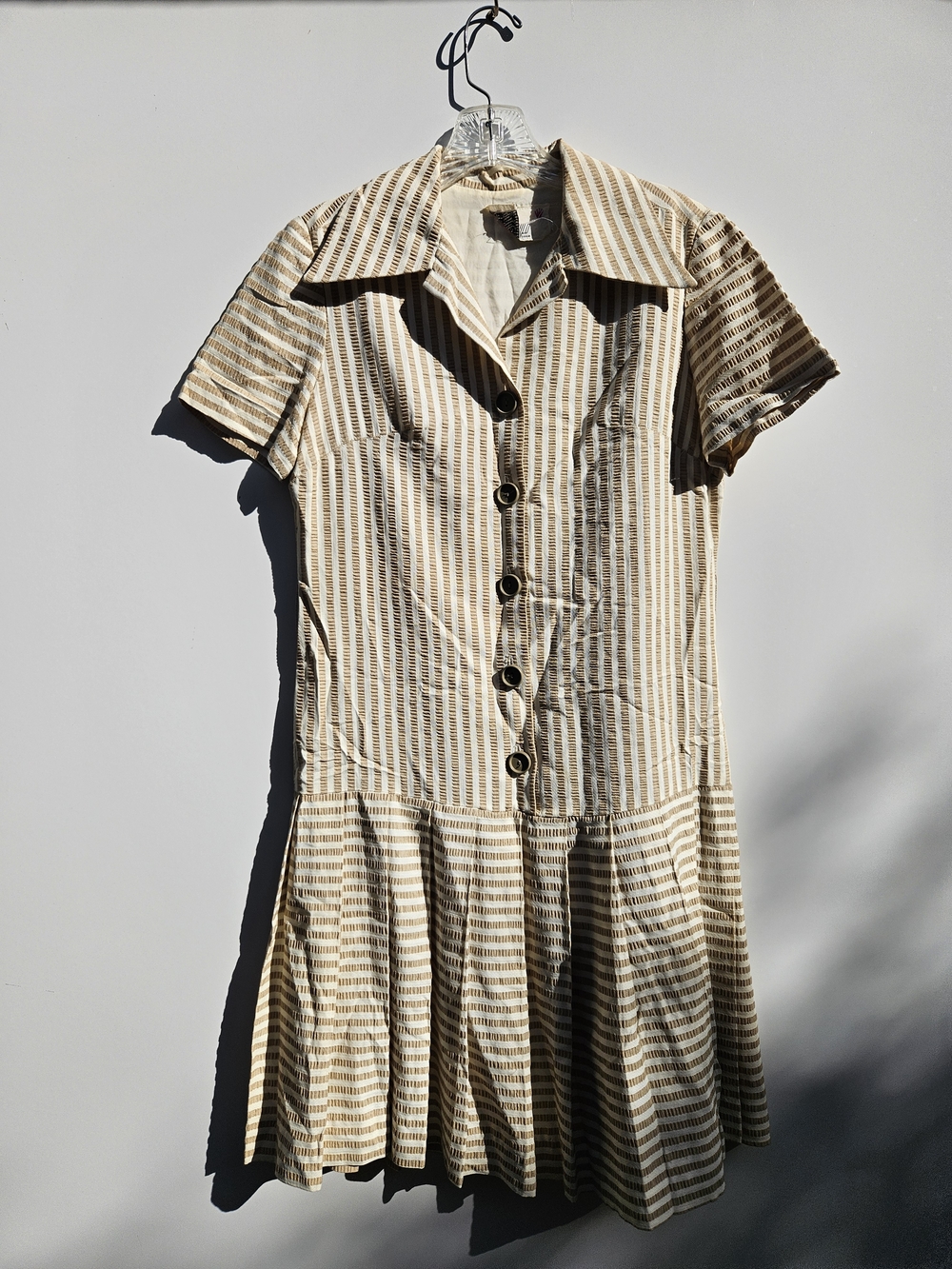 Vintage Fred Rothchild Drol Waist Striped Cream Dress Size M